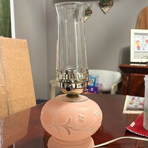 Vintage Elegant Pink Glass Lantern with Floral Accents with cord.